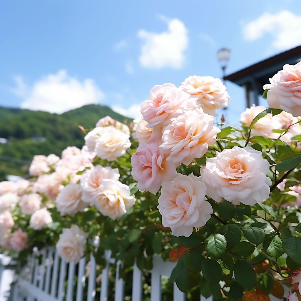 白色的栅栏上的千朵玫瑰花