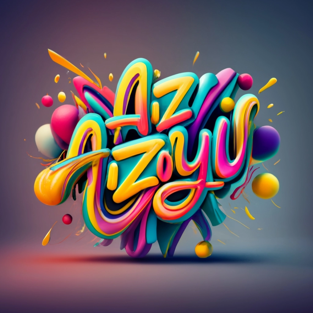 一个动态标记涂鸦现代标识拼写“AIZOYU”没有拼写错误，概念艺术，3d渲染，海报，排版