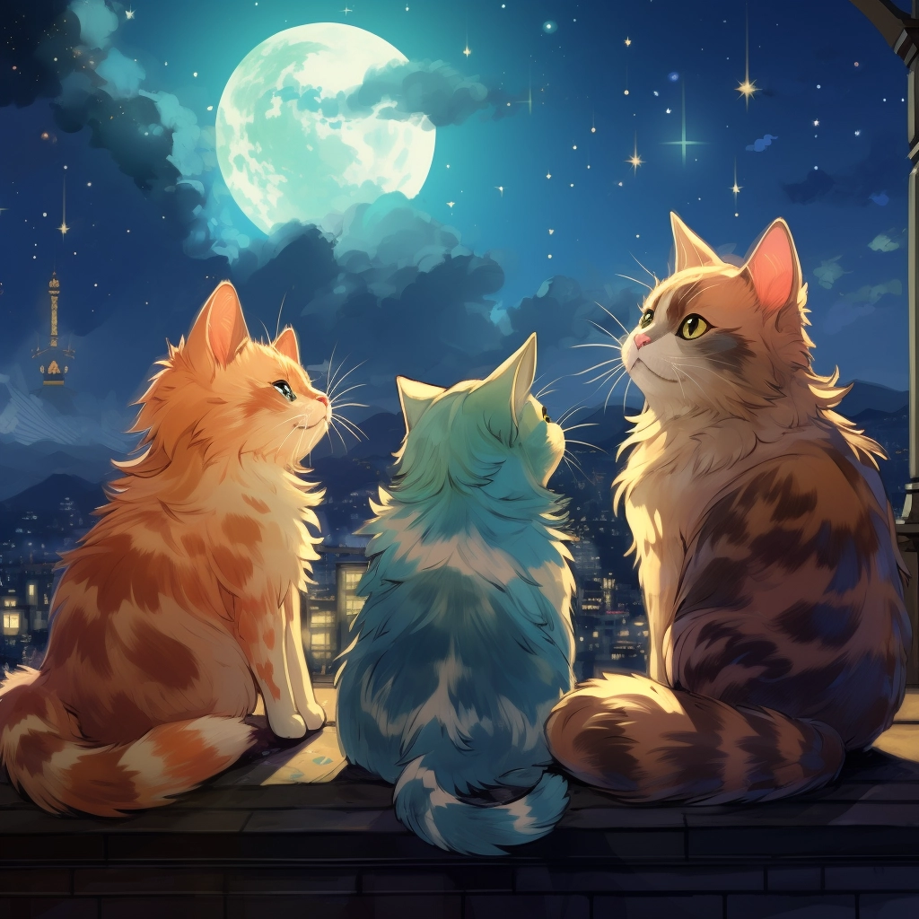 甲板上仰望星空的小猫