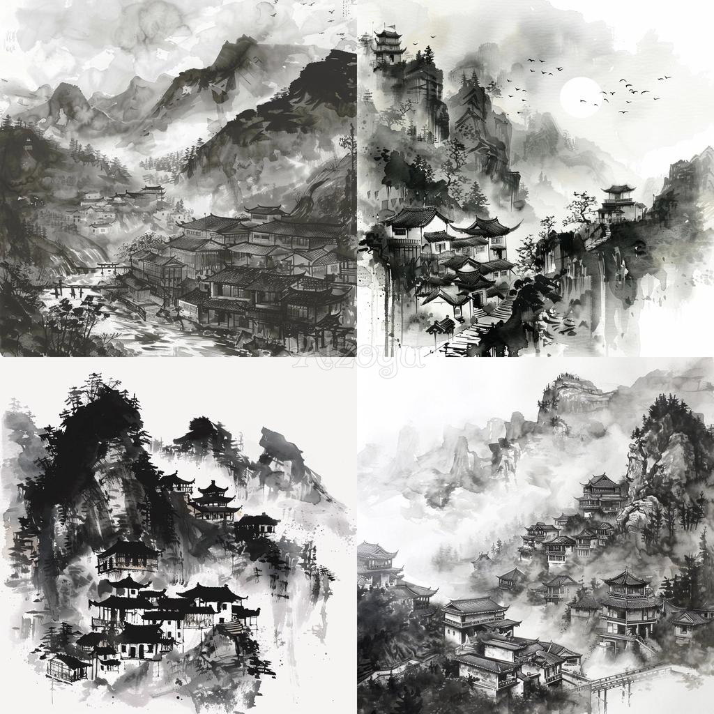 Chinese ink brush，中文名为“中国水墨画”。这是一种源自中国的传统绘画艺术形式，以水墨为主要颜料，通过毛笔在纸或绢上创作。水墨画的艺术风格独特，具有浓厚的东方韵味和哲学内涵。